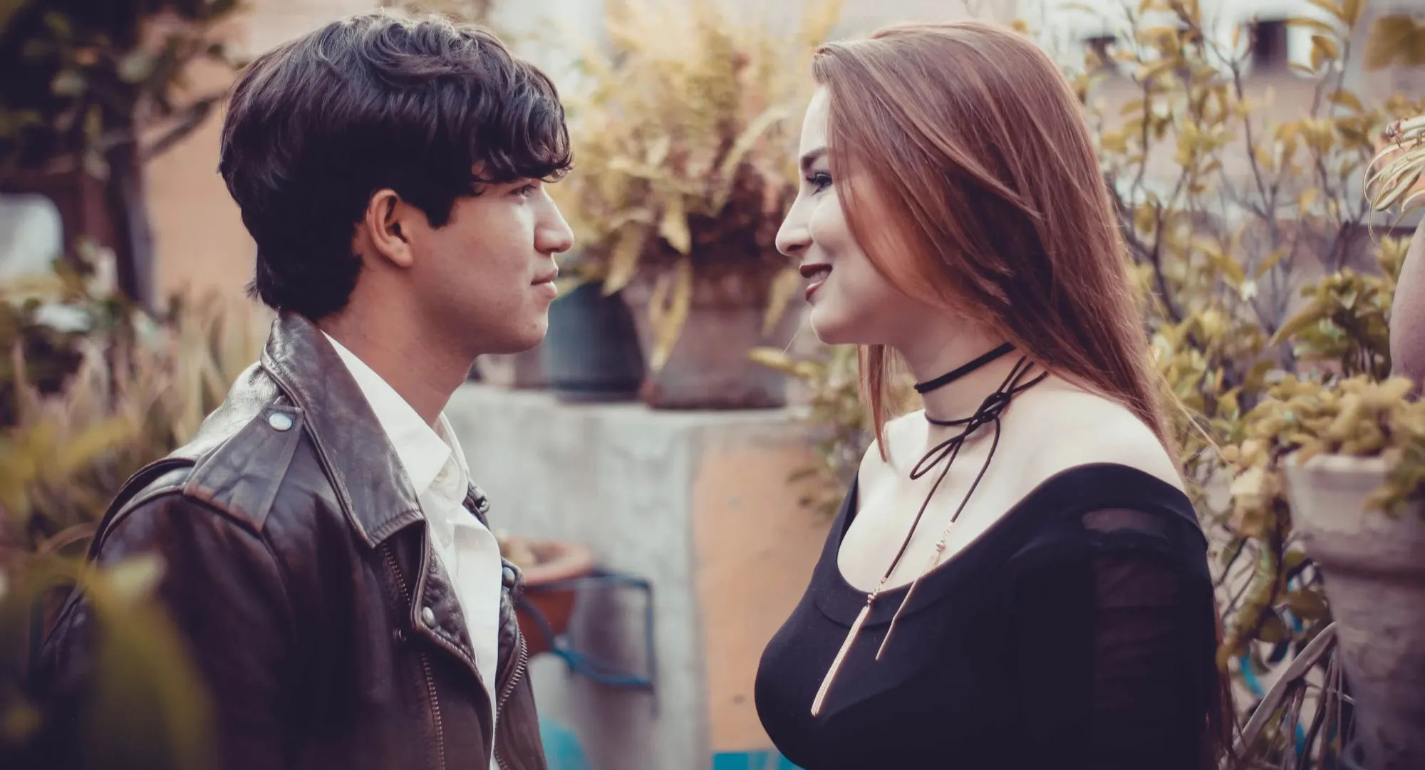 Two people flirting in conversation
